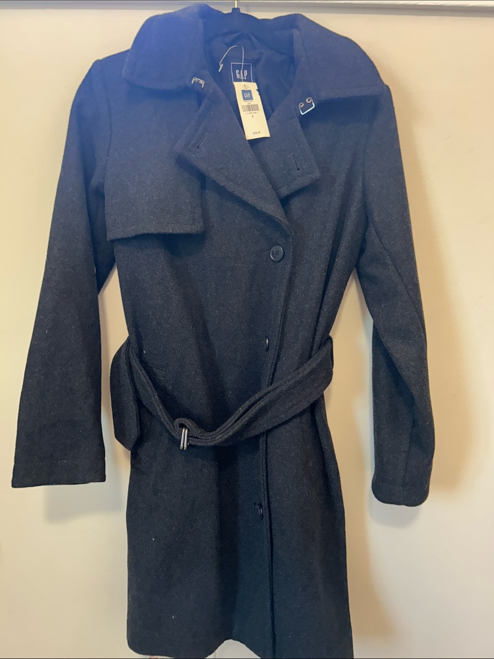 GAP Women's Charcoal Black Belted Trench Coat